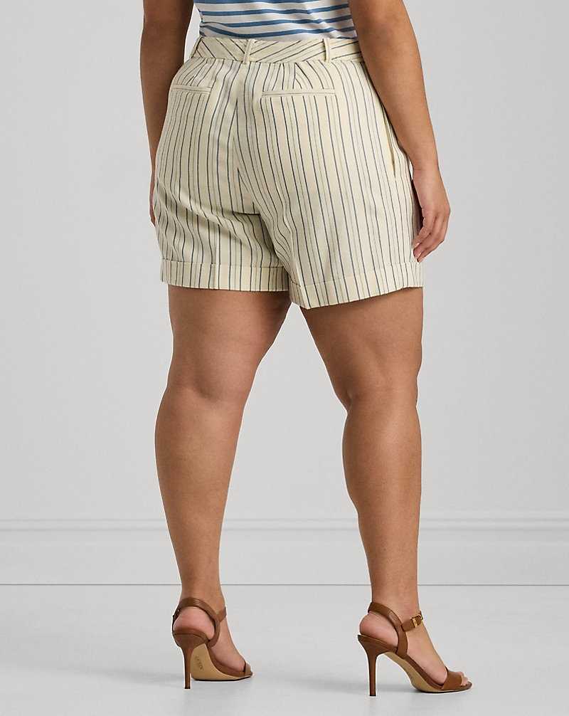 Short Ralph Lauren Striped Pleated Mujer Cream/Blue | KISRNML-98 - vista 4