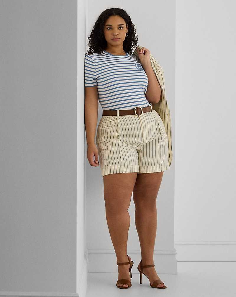 Short Ralph Lauren Striped Pleated Mujer Cream/Blue | KISRNML-98 - vista 1