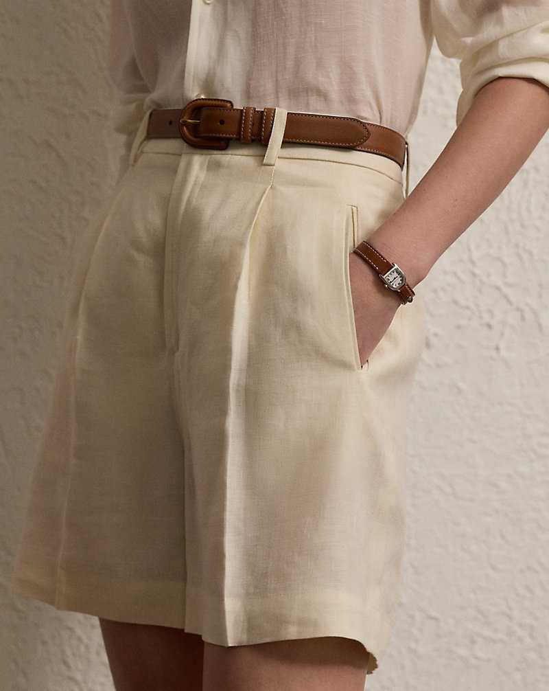 Short Ralph Lauren Tracy Pleated Linen Mujer Creme | IWUJHGO-97 - vista 5