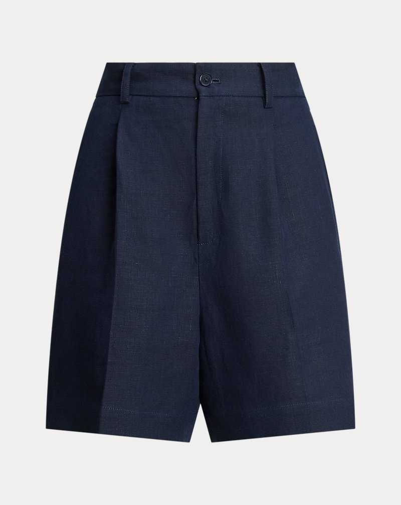 Short Ralph Lauren Tracy Pleated Linen Mujer Azul Marino | KPYSWHF-30 - vista 2