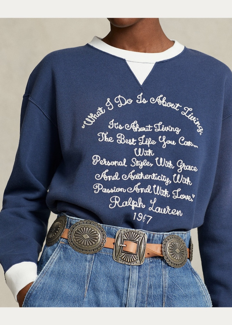 Sudadera Chain-Stitched-Quote Fleece Mujer Azul Marino | UGOE43206 - vista 5