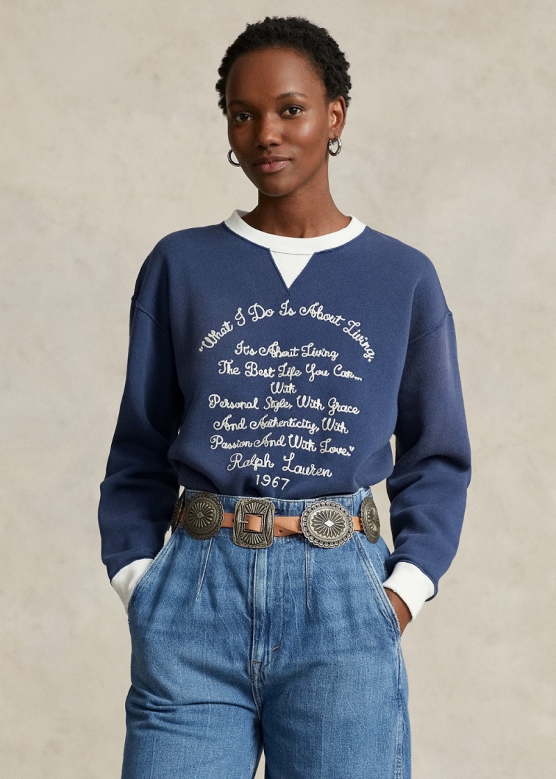 Sudadera Chain-Stitched-Quote Fleece Mujer Azul Marino | UGOE43206 - vista 1