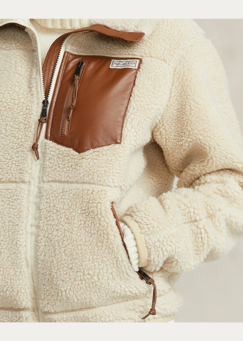 Sudadera Cuero-Trim High-Pile Fleece Jackets Mujer Beige | MJRW65901 - vista 3