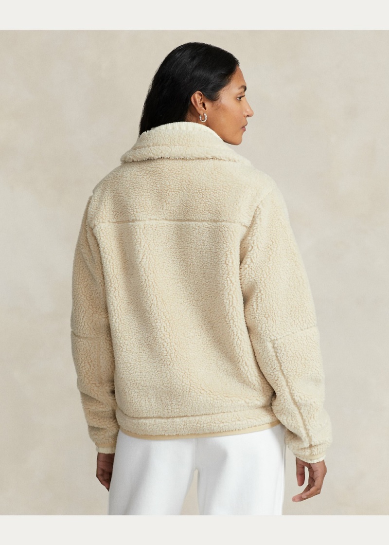 Sudadera Cuero-Trim High-Pile Fleece Jackets Mujer Beige | MJRW65901 - vista 6
