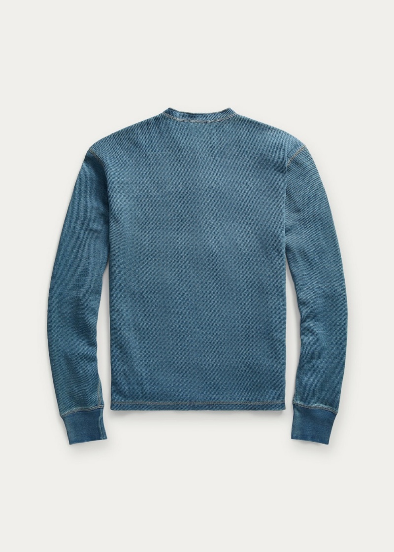 Sudadera Indigo Jacquard-Knit Henley Hombre Azules | JMYC94108 - vista 2