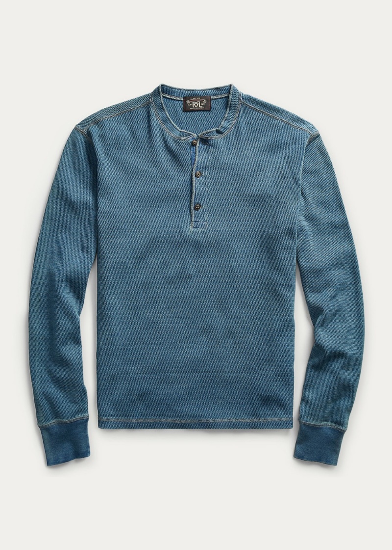 Sudadera Indigo Jacquard-Knit Henley Hombre Azules | JMYC94108 - vista 1