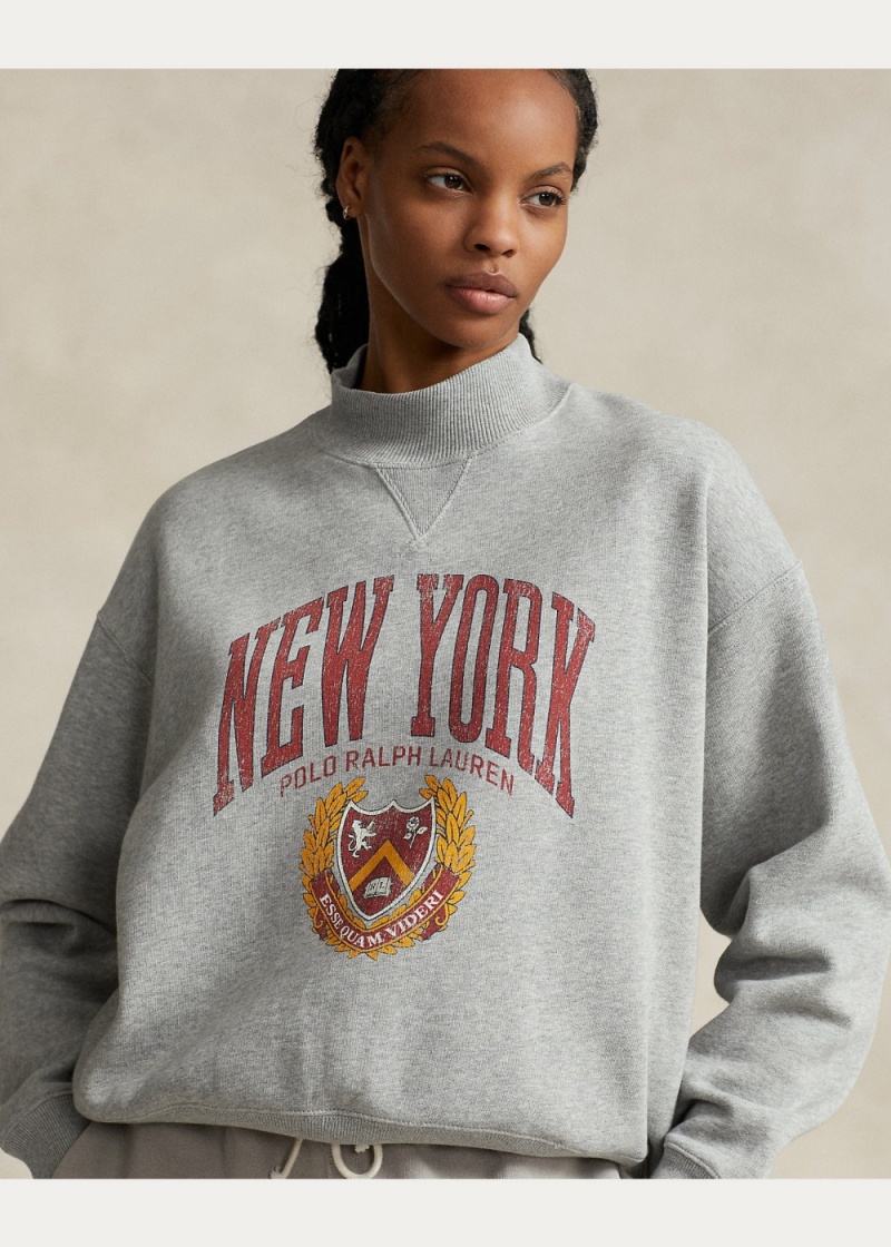 Sudadera Logo Estampados Fleece Mockneck Mujer Azul Marino | PYTF23614 - vista 5