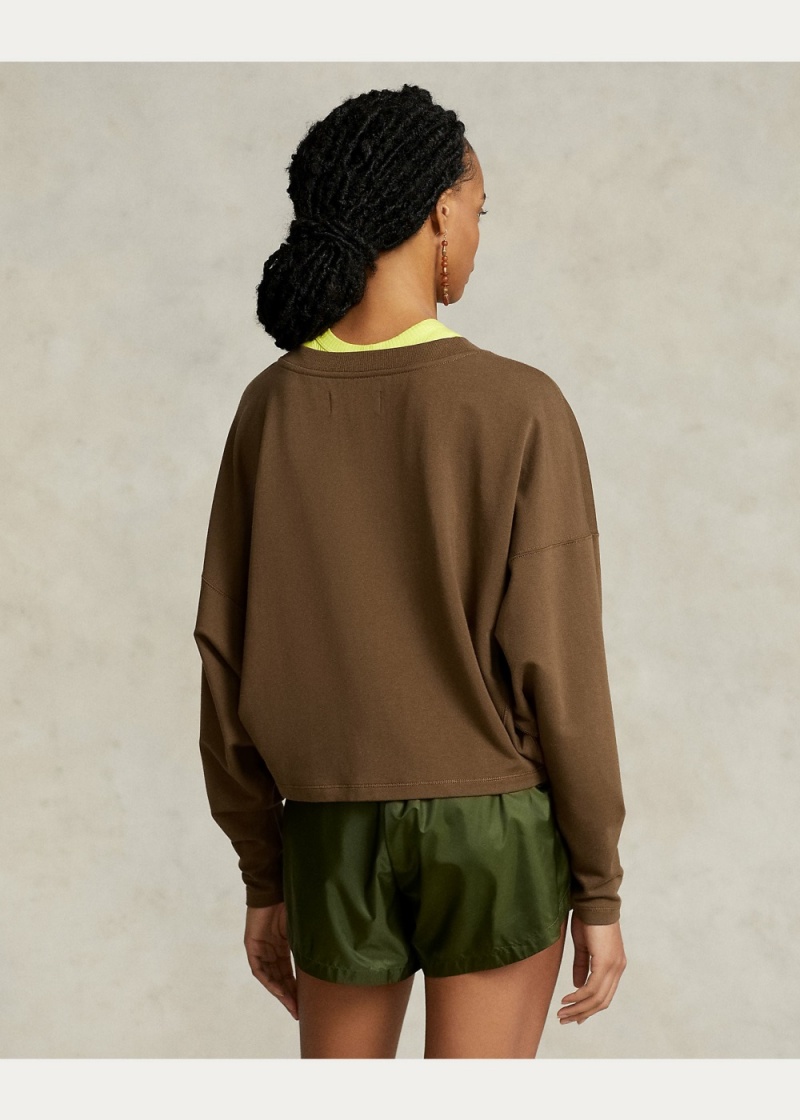 Sudadera Oversized Stretch-Blend Fleece Pullover Mujer Marrom | ZXIK86349 - vista 3