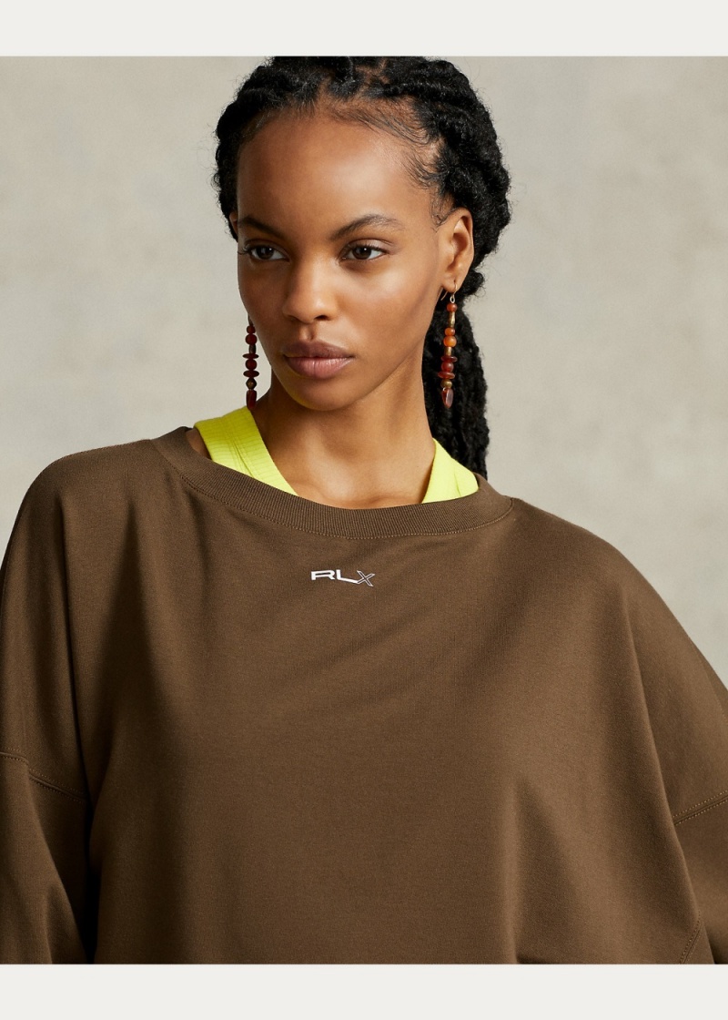Sudadera Oversized Stretch-Blend Fleece Pullover Mujer Marrom | ZXIK86349 - vista 4