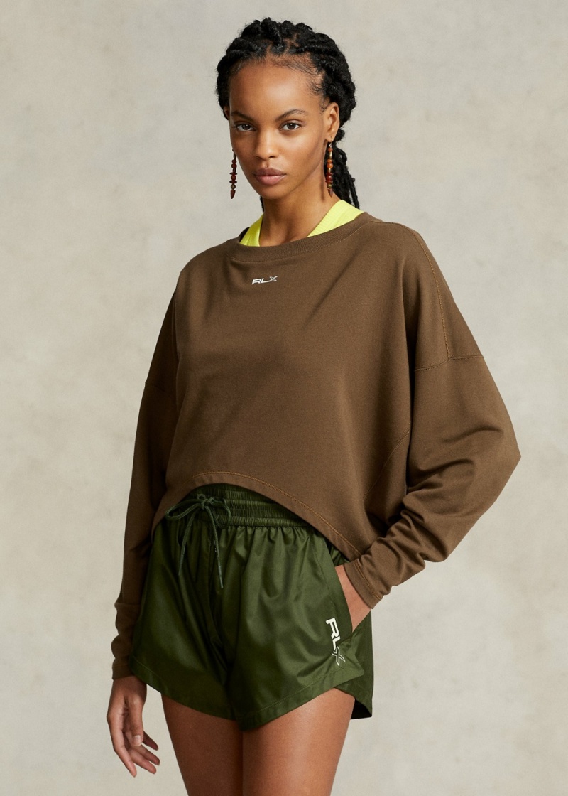 Sudadera Oversized Stretch-Blend Fleece Pullover Mujer Marrom | ZXIK86349 - vista 1