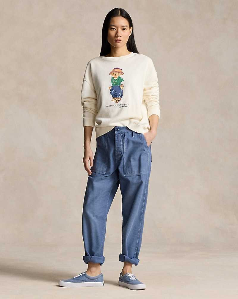 Sudadera con Capucha Ralph Lauren Bear Lightweight Fleece Crewneck Mujer Creme | SRLZAQV-05 - vista 3