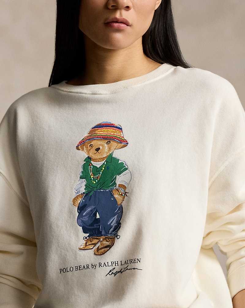 Sudadera con Capucha Ralph Lauren Bear Lightweight Fleece Crewneck Mujer Creme | SRLZAQV-05 - vista 5