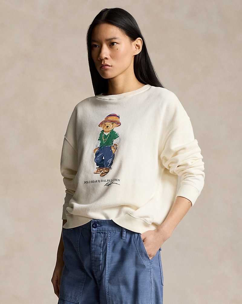 Sudadera con Capucha Ralph Lauren Bear Lightweight Fleece Crewneck Mujer Creme | SRLZAQV-05 - vista 1