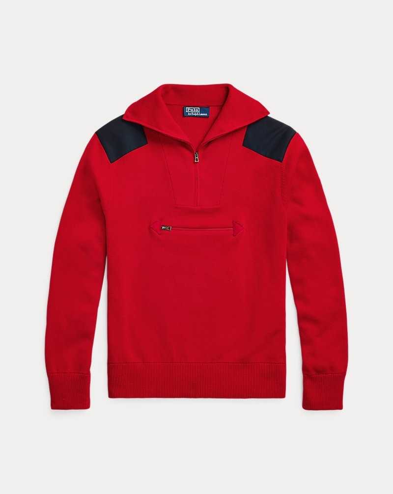 Sudadera con Capucha Ralph Lauren Cotton Quarter-Zip Hybrid Hombre Rojos | UIRGZYQ-24 - vista 2