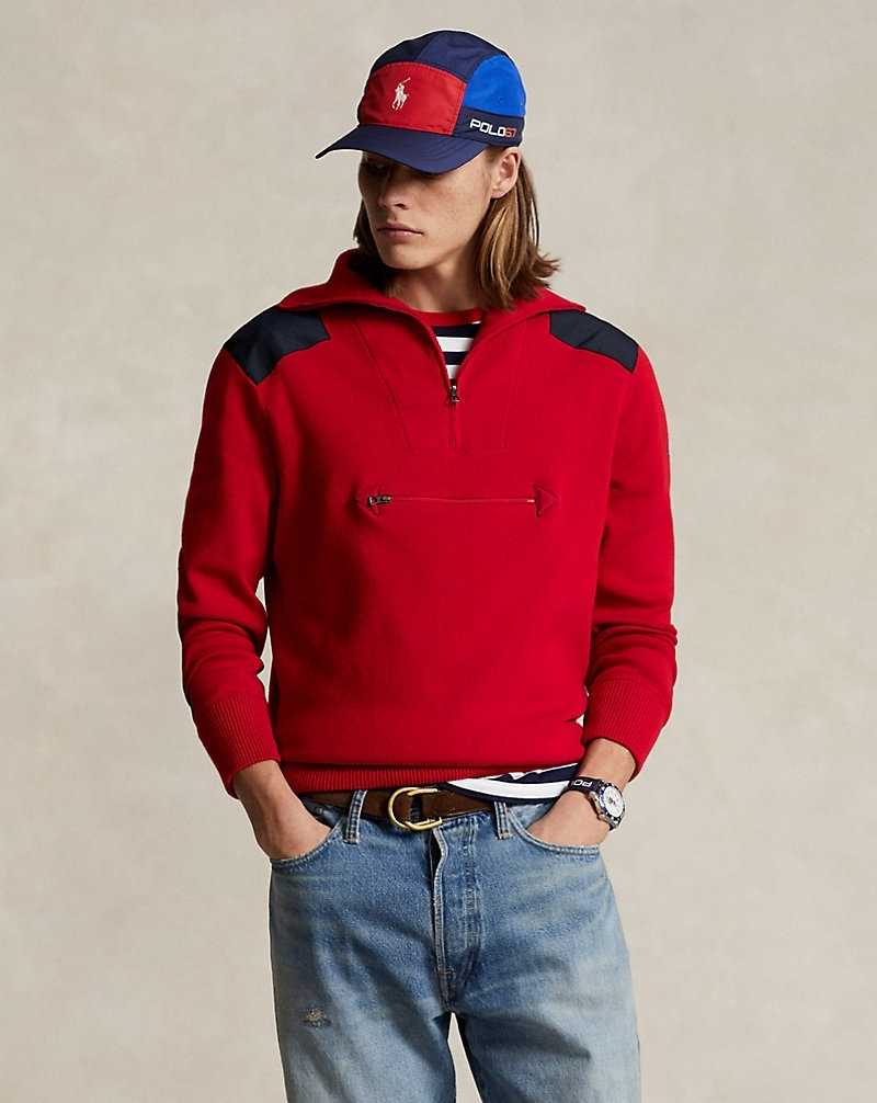 Sudadera con Capucha Ralph Lauren Cotton Quarter-Zip Hybrid Hombre Rojos | UIRGZYQ-24 - vista 1