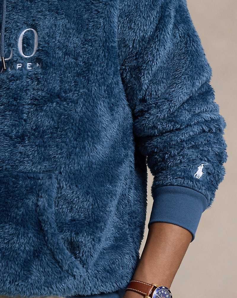 Sudadera con Capucha Ralph Lauren Embroidered-Logo Pile Fleece Hombre Azules | RKZDBNC-34 - vista 5