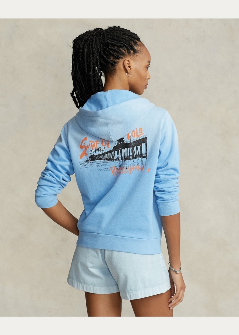 Sudadera con Capucha Logo Estampados Fleece Full-Zip Mujer Azules | EXAH98341 - vista 4
