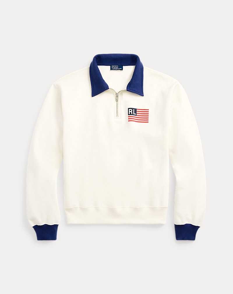 Sudadera con Capucha Ralph Lauren Logo Flag Fleece Half-Zip Mujer Blancos | TOVBMIE-79 - vista 2