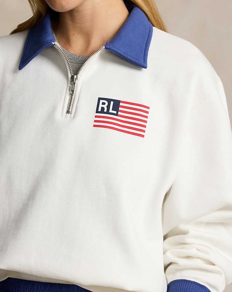 Sudadera con Capucha Ralph Lauren Logo Flag Fleece Half-Zip Mujer Blancos | TOVBMIE-79 - vista 5