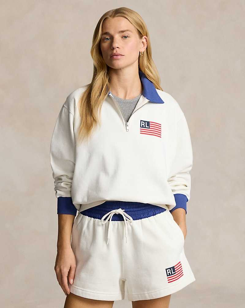 Sudadera con Capucha Ralph Lauren Logo Flag Fleece Half-Zip Mujer Blancos | TOVBMIE-79 - vista 1