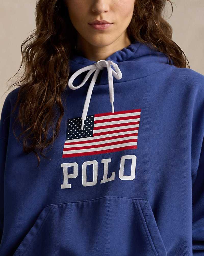 Sudadera con Capucha Ralph Lauren Logo Flag Oversize Fleece Mujer Azules | XBPUFHR-23 - vista 5