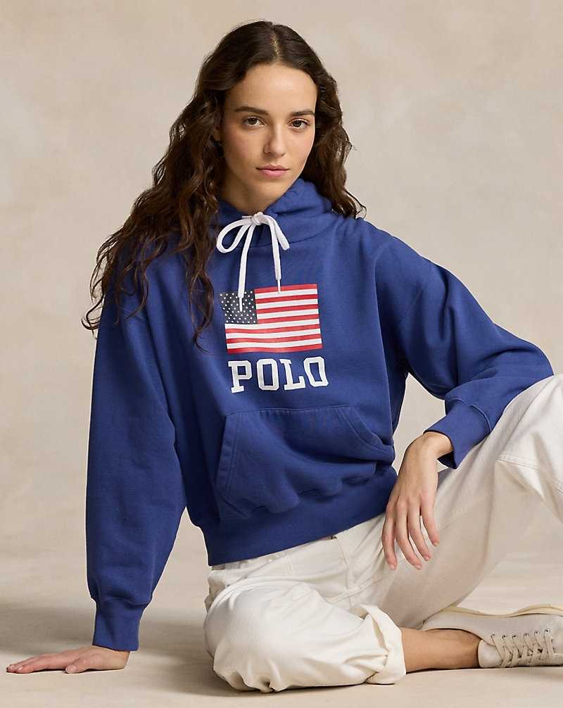 Sudadera con Capucha Ralph Lauren Logo Flag Oversize Fleece Mujer Azules | XBPUFHR-23 - vista 1