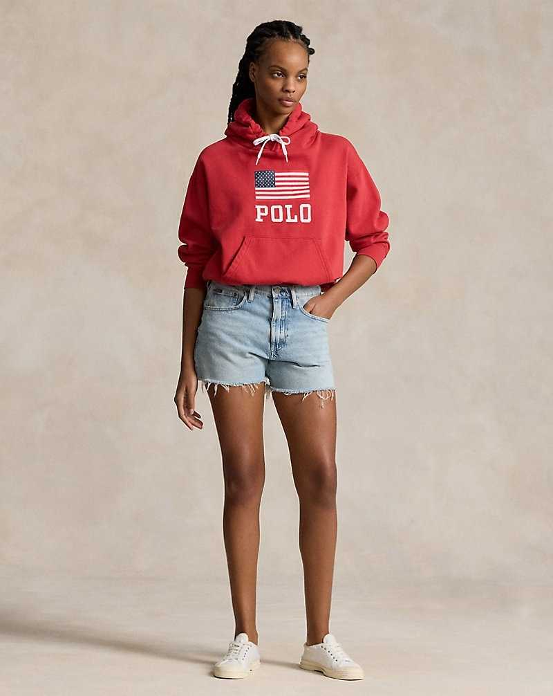 Sudadera con Capucha Ralph Lauren Logo Flag Oversize Fleece Mujer New Brick | NKVUDPQ-31 - vista 3