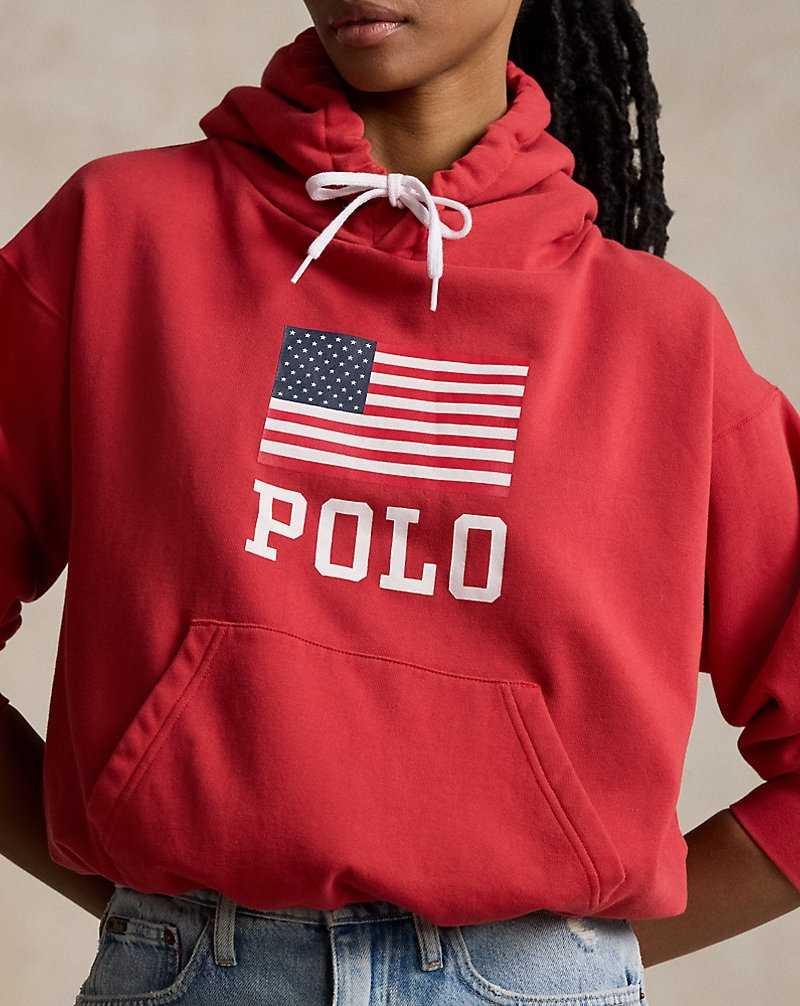 Sudadera con Capucha Ralph Lauren Logo Flag Oversize Fleece Mujer New Brick | NKVUDPQ-31 - vista 5