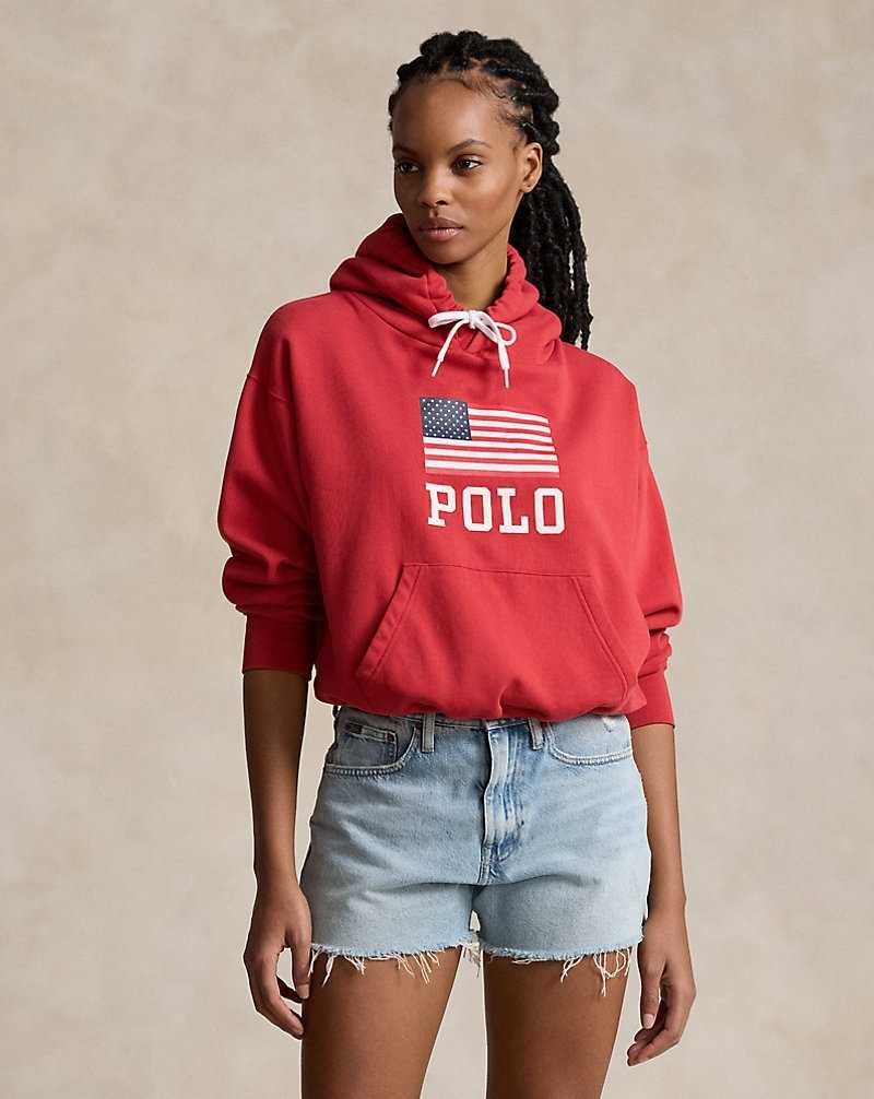 Sudadera con Capucha Ralph Lauren Logo Flag Oversize Fleece Mujer New Brick | NKVUDPQ-31 - vista 1