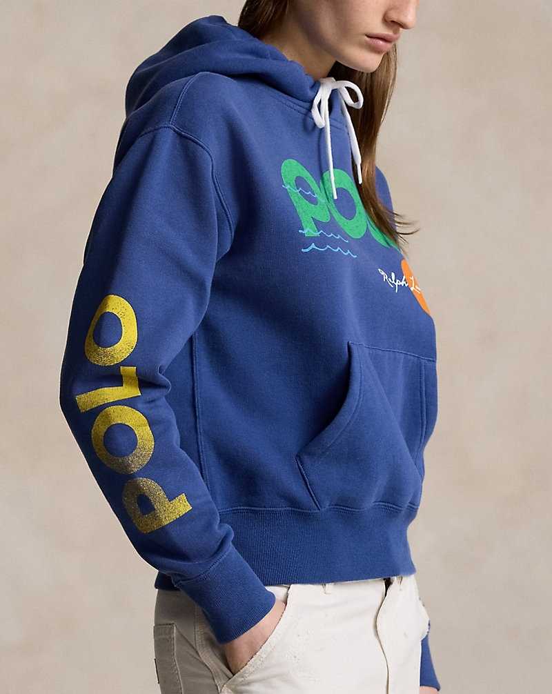 Sudadera con Capucha Ralph Lauren Logo Wave Graphic Fleece Mujer Azules | KFVDXIN-75 - vista 5