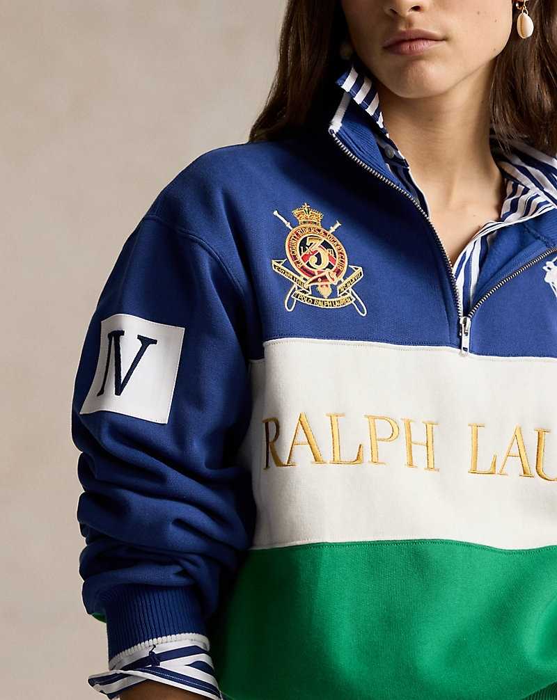 Sudadera con Capucha Ralph Lauren Panelled Logo Fleece Half-Zip Mujer Azules | GJBCQLN-37 - vista 5