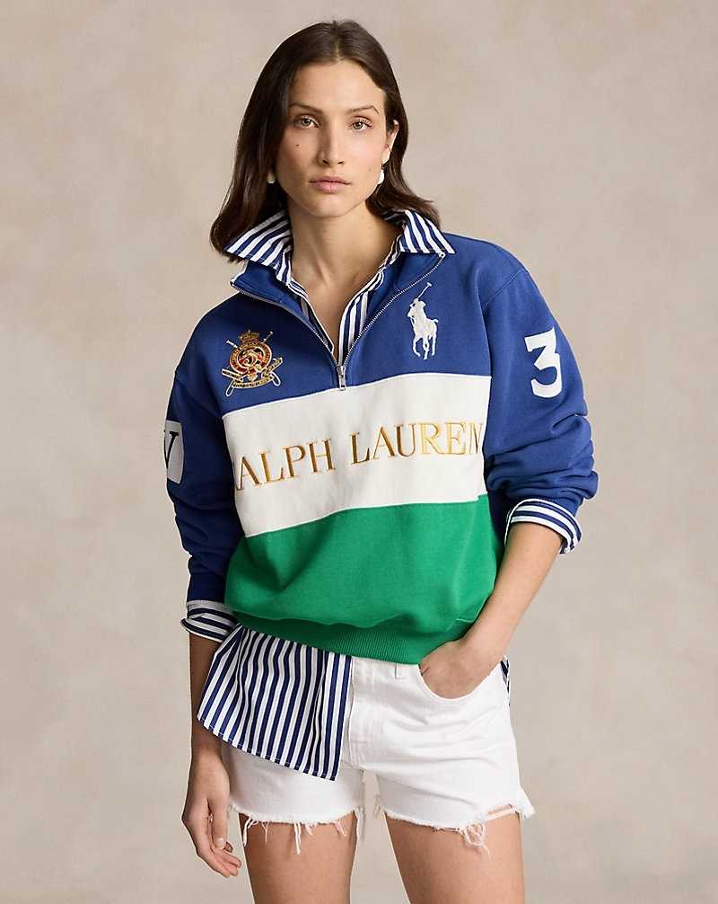 Sudadera con Capucha Ralph Lauren Panelled Logo Fleece Half-Zip Mujer Azules | GJBCQLN-37 - vista 1