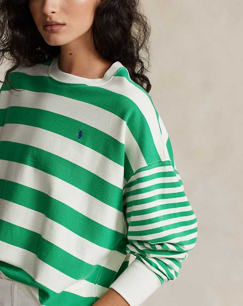 Sudaderas Ralph Lauren Striped Cotton Terry Mujer Preppy Green/Deckwash Whi | DQFKXWM-94 - vista 5