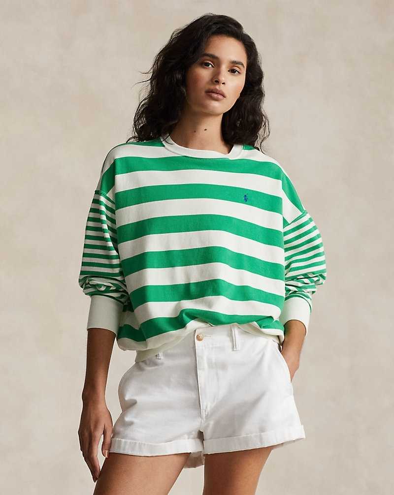 Sudaderas Ralph Lauren Striped Cotton Terry Mujer Preppy Green/Deckwash Whi | DQFKXWM-94 - vista 1