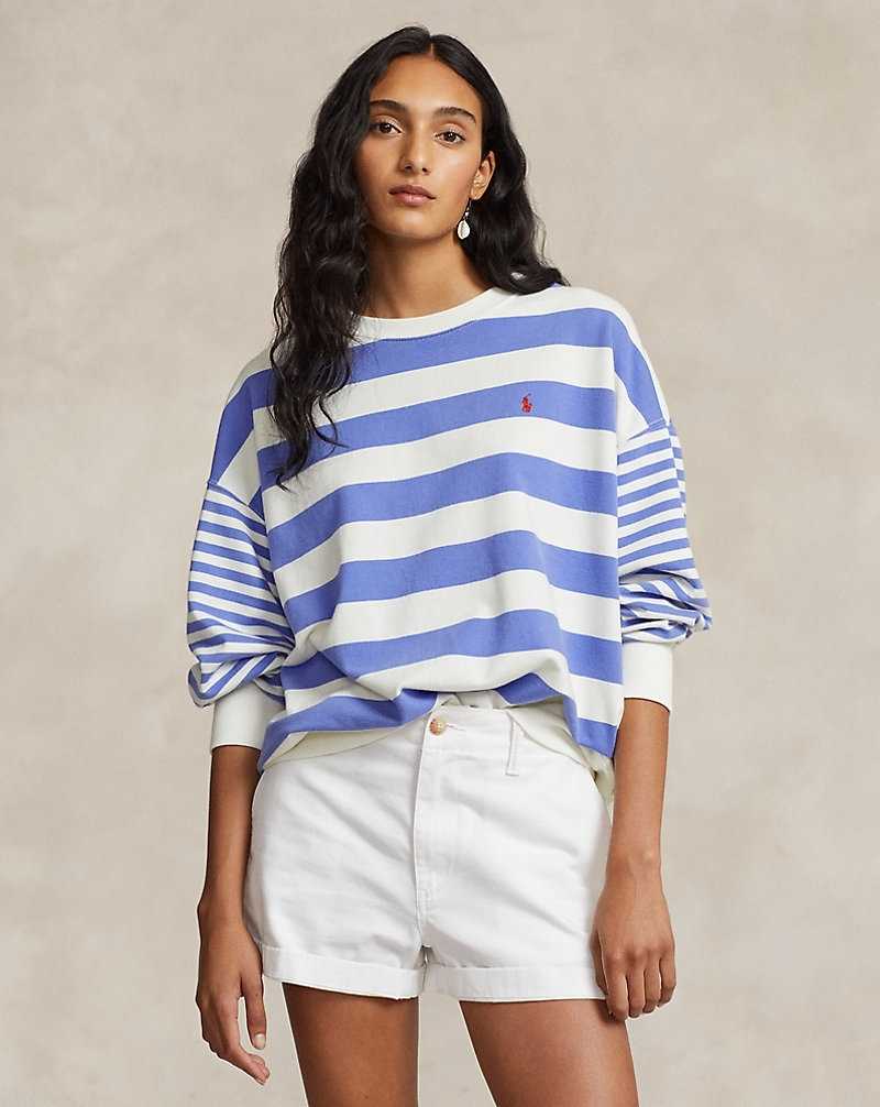 Sudaderas Ralph Lauren Striped Cotton Terry Mujer Resort Blue/Deckwash Whit | RODSZLE-93 - vista 1