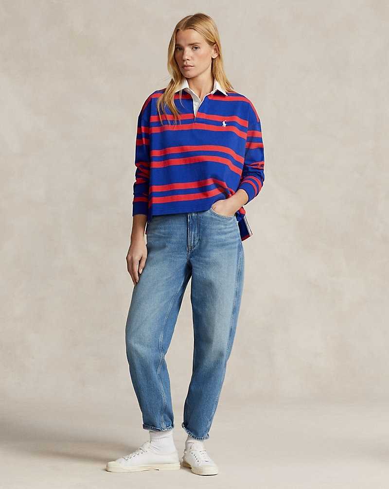 Sudaderas Ralph Lauren Striped Cropped Jersey Rugby Mujer Rojos | HTSMGPQ-93 - vista 3