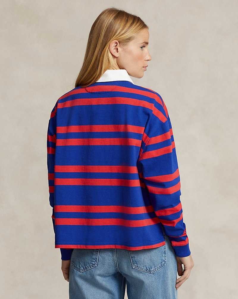 Sudaderas Ralph Lauren Striped Cropped Jersey Rugby Mujer Rojos | HTSMGPQ-93 - vista 4