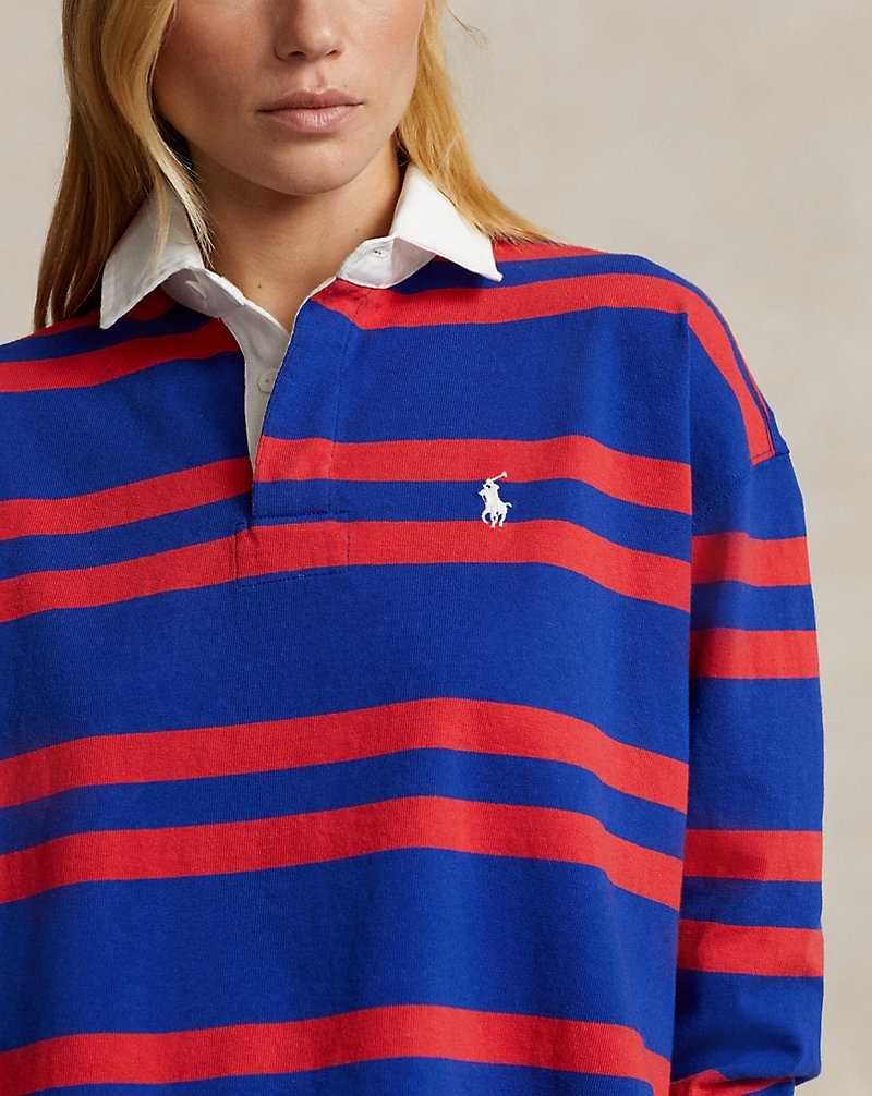 Sudaderas Ralph Lauren Striped Cropped Jersey Rugby Mujer Rojos | HTSMGPQ-93 - vista 5