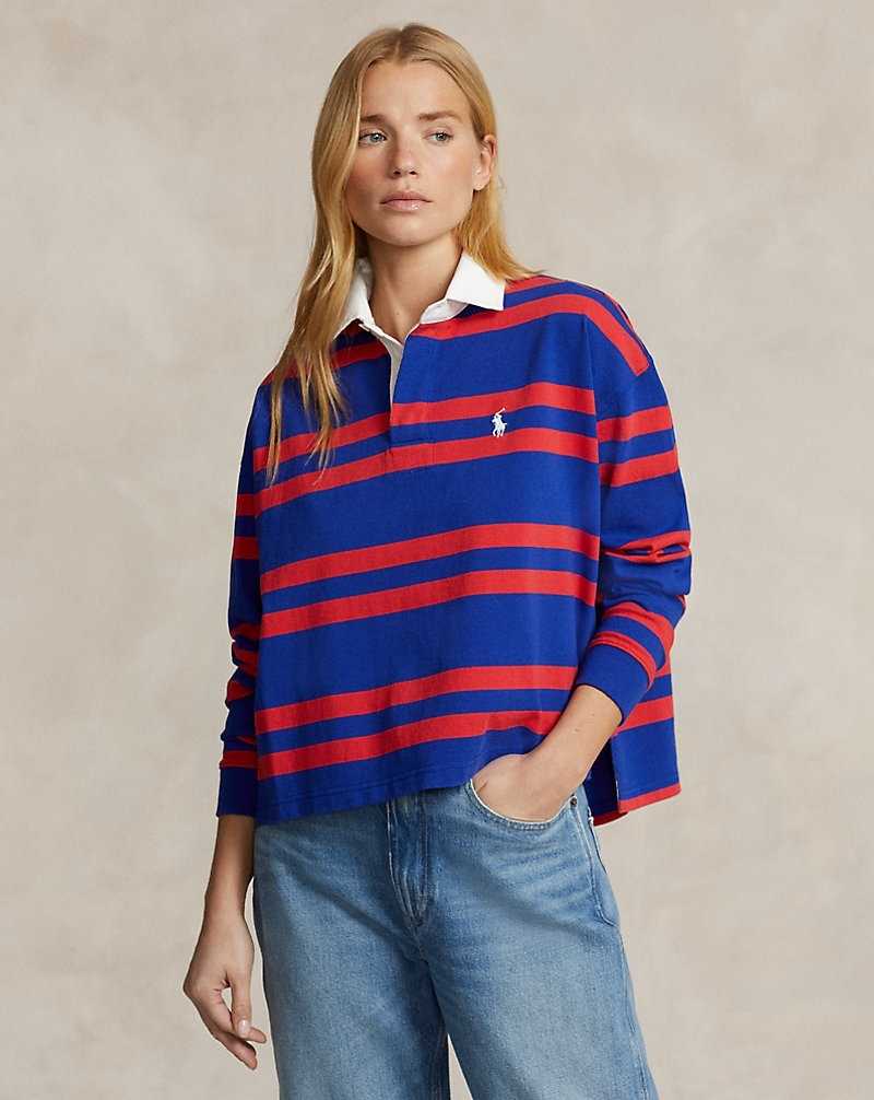 Sudaderas Ralph Lauren Striped Cropped Jersey Rugby Mujer Rojos | HTSMGPQ-93 - vista 1