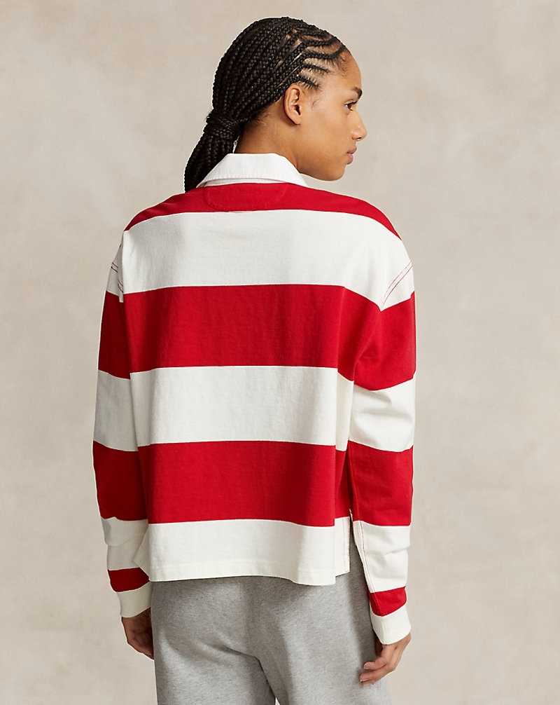 Sudaderas Ralph Lauren Striped Cropped Jersey Rugby Mujer Deckwash Wht/RL2000 Rd St | OMSHLVZ-72 - vista 4