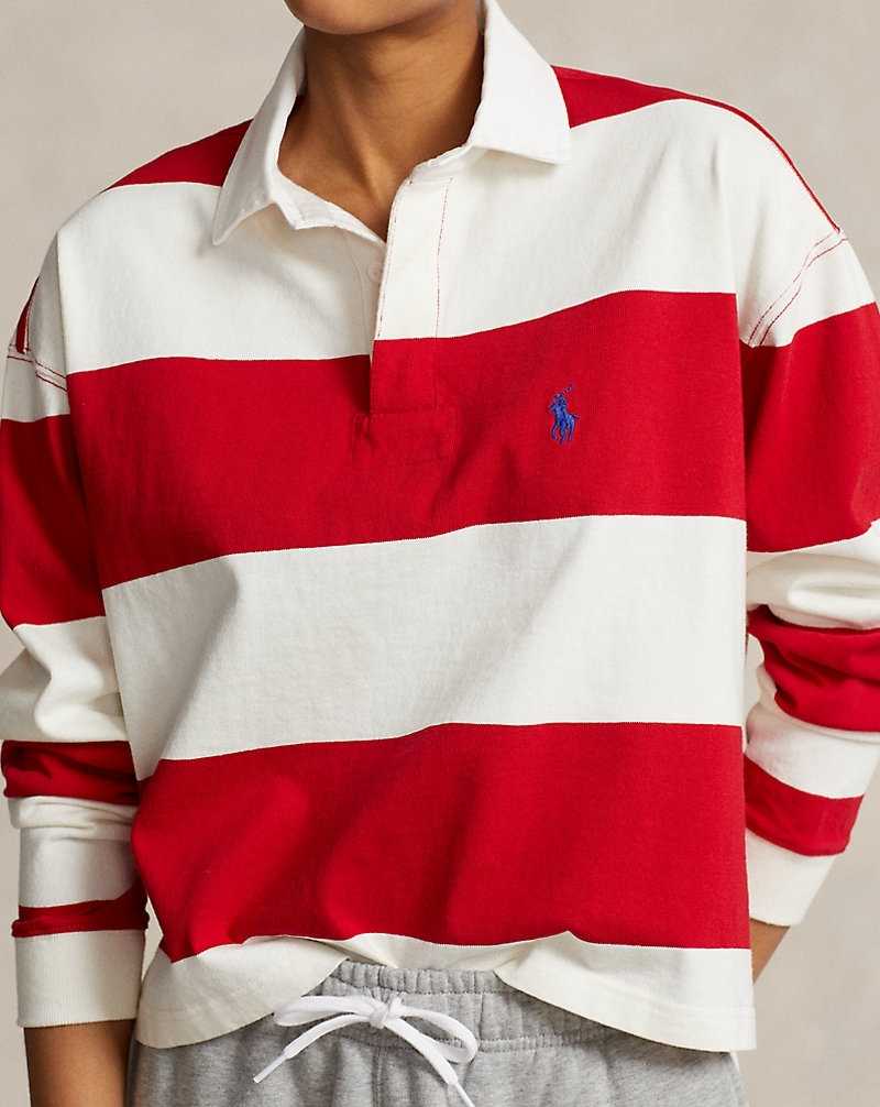 Sudaderas Ralph Lauren Striped Cropped Jersey Rugby Mujer Deckwash Wht/RL2000 Rd St | OMSHLVZ-72 - vista 5