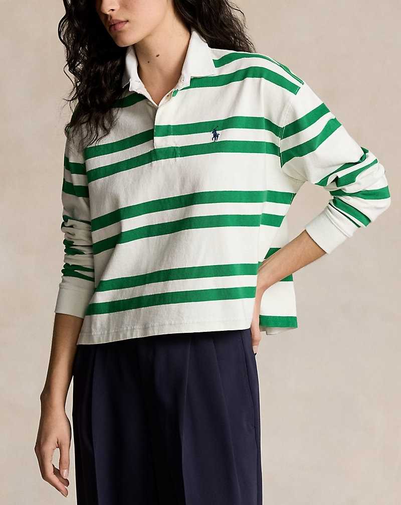 Sudaderas Ralph Lauren Striped Cropped Jersey Rugby Mujer Deckwash White/Hillside G | GJNRZOU-94 - vista 5