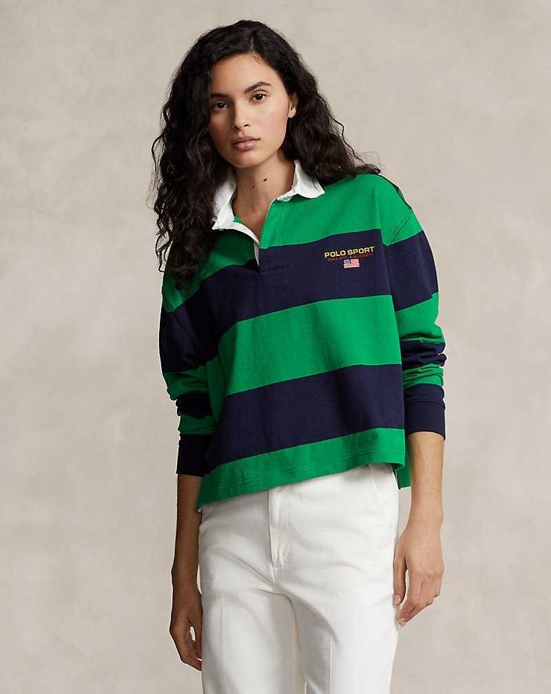 Sudaderas Ralph Lauren Striped Cropped Rugby Mujer Azul Marino | AYQBVUJ-13 - vista 1