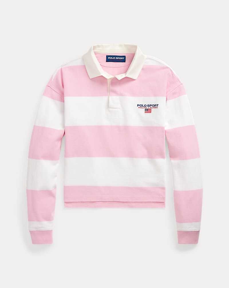 Sudaderas Ralph Lauren Striped Cropped Rugby Mujer Carmel Pink/White | OPDZIJE-81 - vista 2