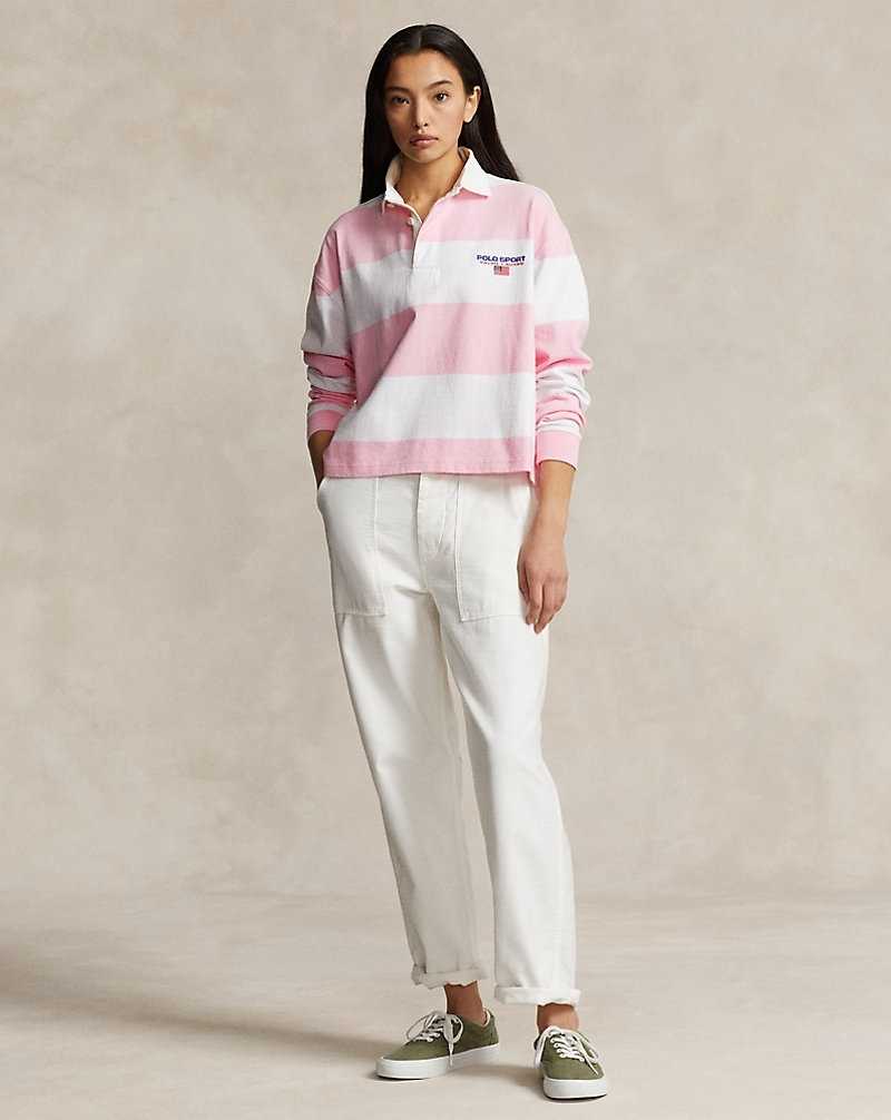 Sudaderas Ralph Lauren Striped Cropped Rugby Mujer Carmel Pink/White | OPDZIJE-81 - vista 3
