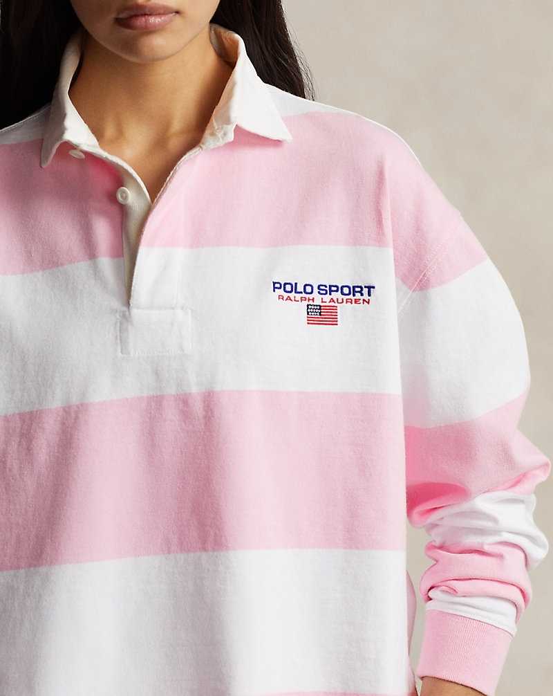 Sudaderas Ralph Lauren Striped Cropped Rugby Mujer Carmel Pink/White | OPDZIJE-81 - vista 5