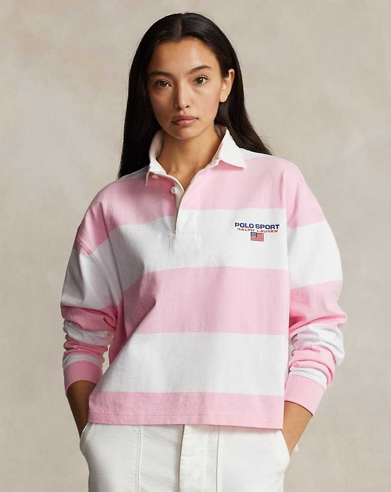Sudaderas Ralph Lauren Striped Cropped Rugby Mujer Carmel Pink/White | OPDZIJE-81 - vista 1