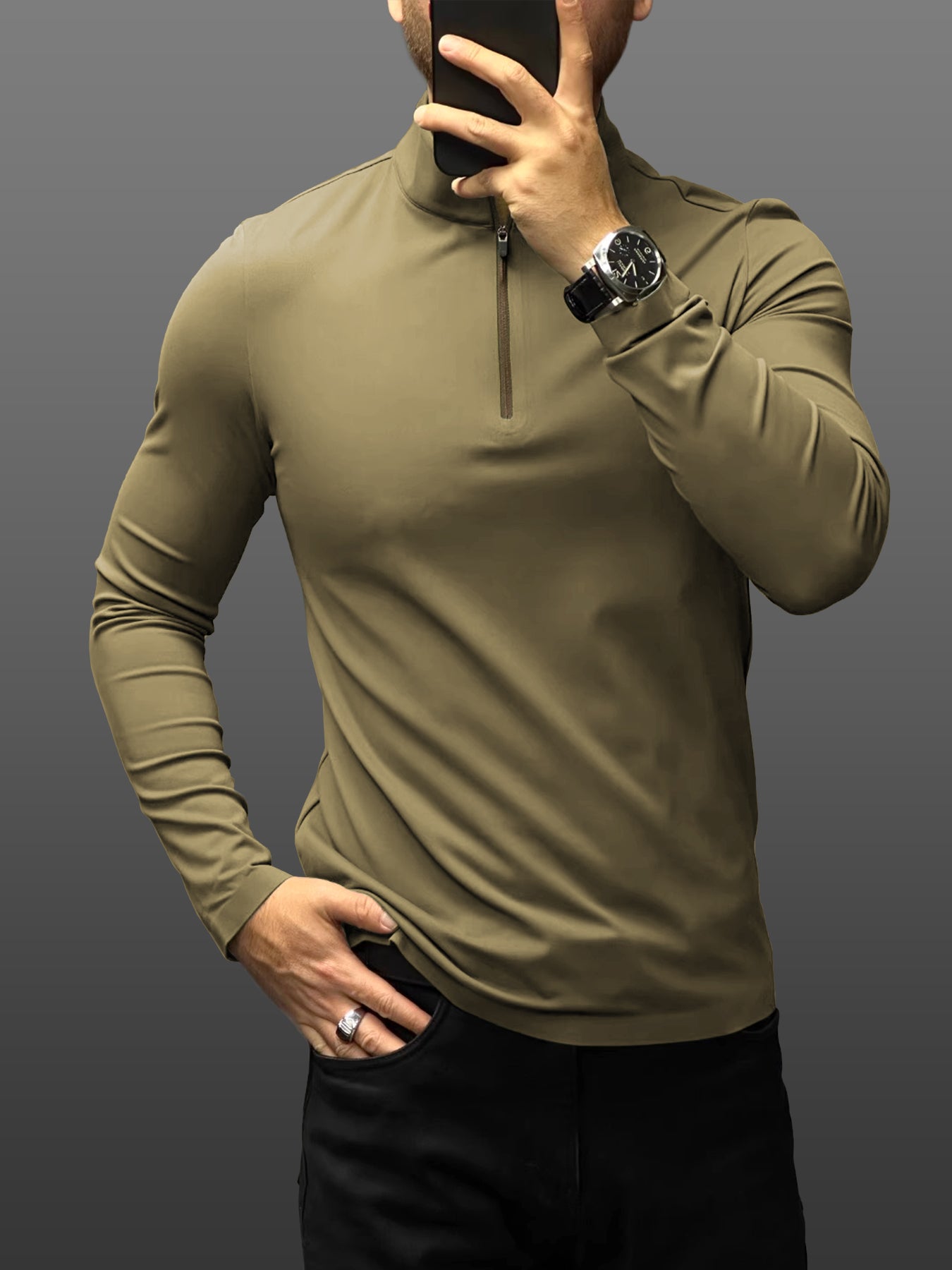 SmoothBlend de corte entallado Half Zip Mock Neck Tee: Zip Contrast Color