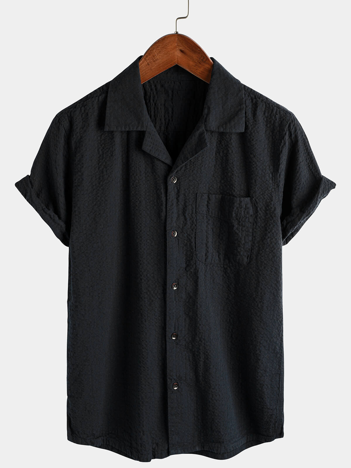 Camisa de algodón Pocket casual de color sólido Beach Summer Button Up de manga corta para hombre