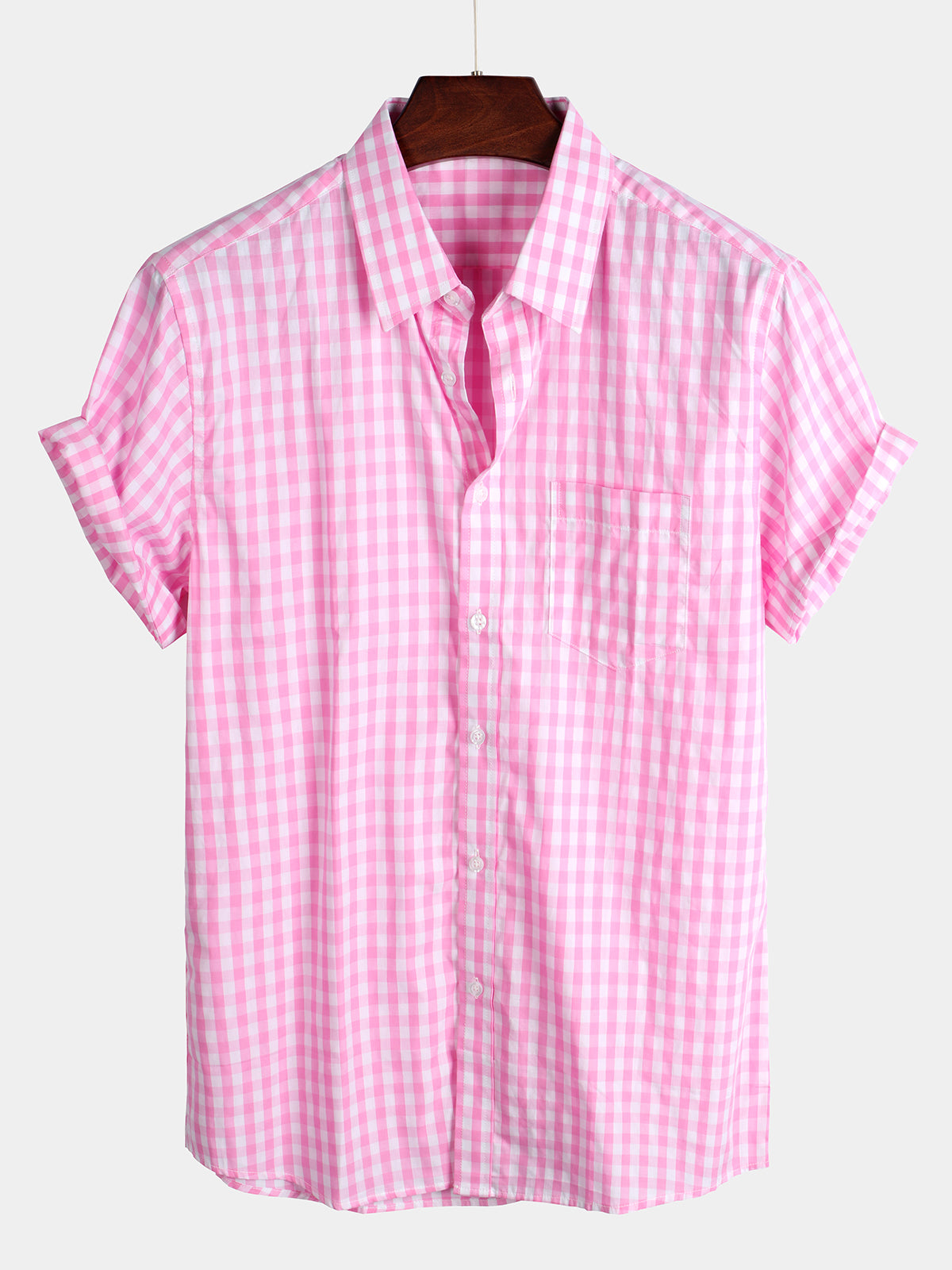 Casual de color sólido a cuadros de algodón Pockecamiseta para hombre